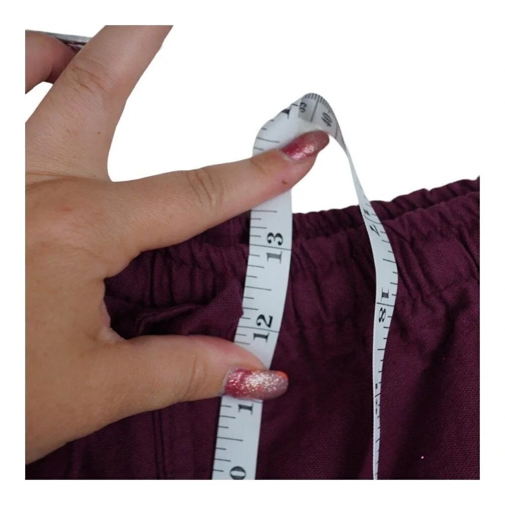 NOVI Collection 100% Linen Pants Womens Medium Burgundy Elastic Waist Minimalist